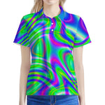 Neon Green Psychedelic Trippy Print Women's Polo Shirt