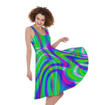 Neon Green Psychedelic Trippy Print Women's Sleeveless Dress