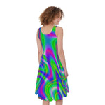 Neon Green Psychedelic Trippy Print Women's Sleeveless Dress