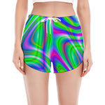 Neon Green Psychedelic Trippy Print Women's Split Running Shorts