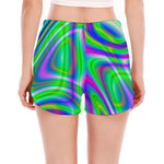 Neon Green Psychedelic Trippy Print Women's Split Running Shorts