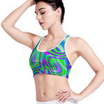 Neon Green Psychedelic Trippy Print Women's Sports Bra