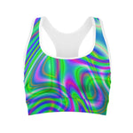 Neon Green Psychedelic Trippy Print Women's Sports Bra