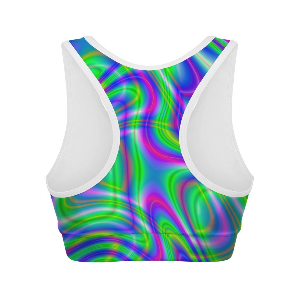 Neon Green Psychedelic Trippy Print Women's Sports Bra