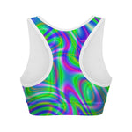 Neon Green Psychedelic Trippy Print Women's Sports Bra