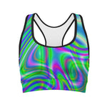 Neon Green Psychedelic Trippy Print Women's Sports Bra