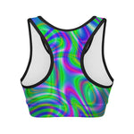 Neon Green Psychedelic Trippy Print Women's Sports Bra