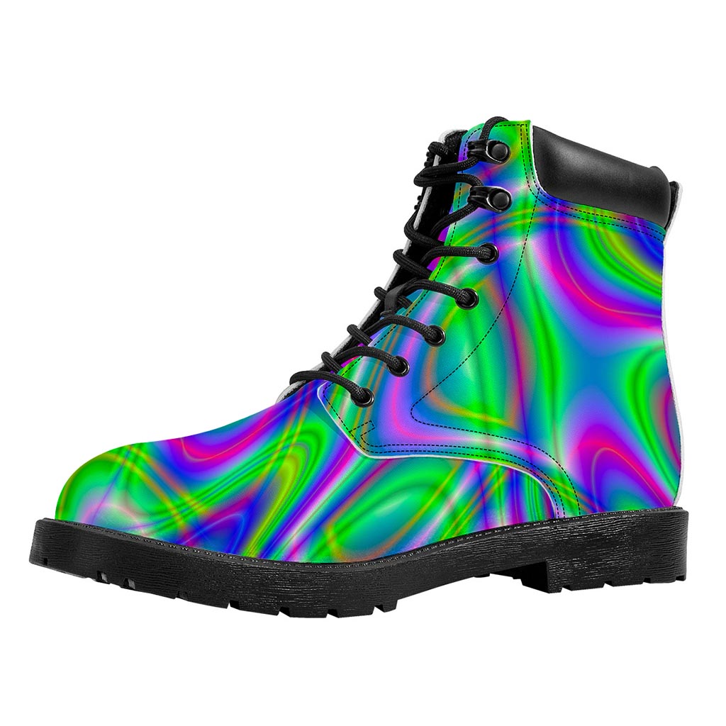 Neon Green Psychedelic Trippy Print Work Boots