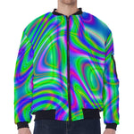 Neon Green Psychedelic Trippy Print Zip Sleeve Bomber Jacket