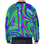 Neon Green Psychedelic Trippy Print Zip Sleeve Bomber Jacket