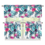 Neon Hibiscus Tropical Pattern Print 3 Piece Kitchen Curtains