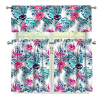 Neon Hibiscus Tropical Pattern Print 3 Piece Kitchen Curtains