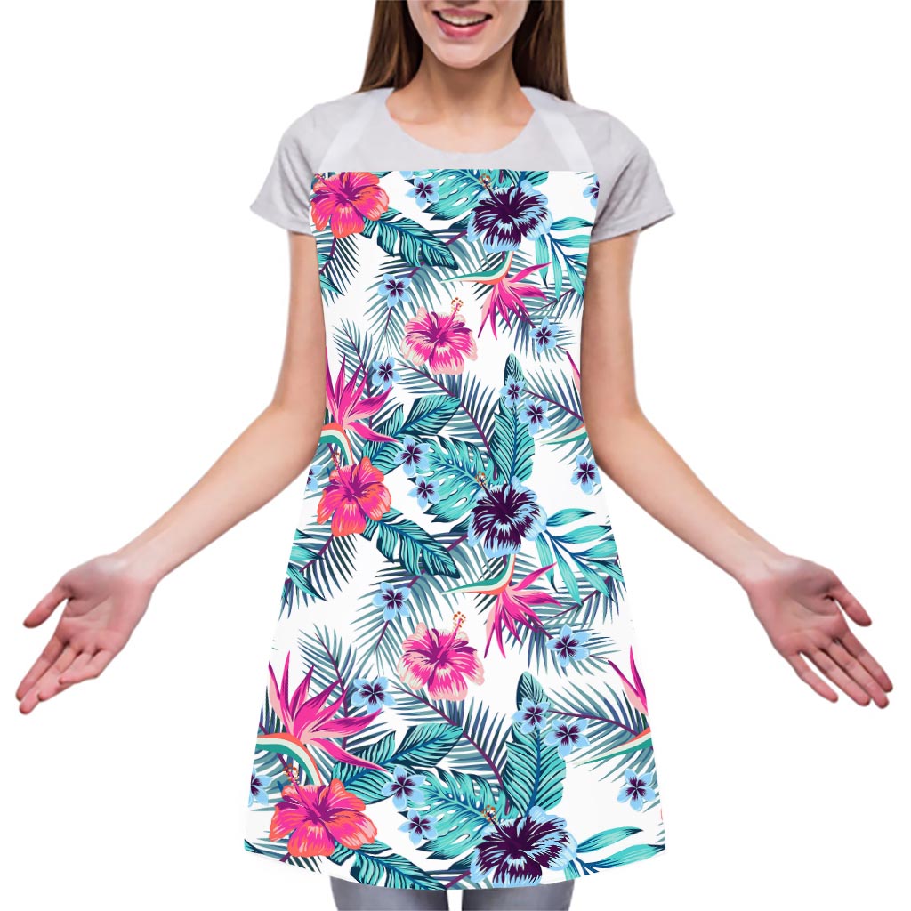 Neon Hibiscus Tropical Pattern Print Adjustable Apron