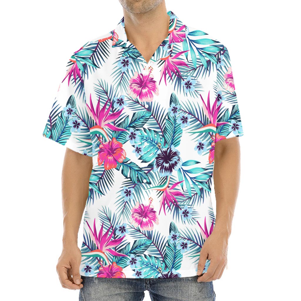 Neon Hibiscus Tropical Pattern Print Aloha Shirt