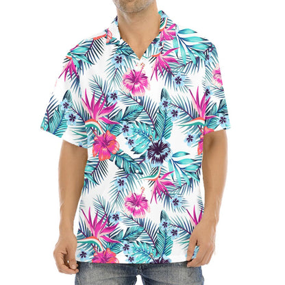 Neon Hibiscus Tropical Pattern Print Aloha Shirt
