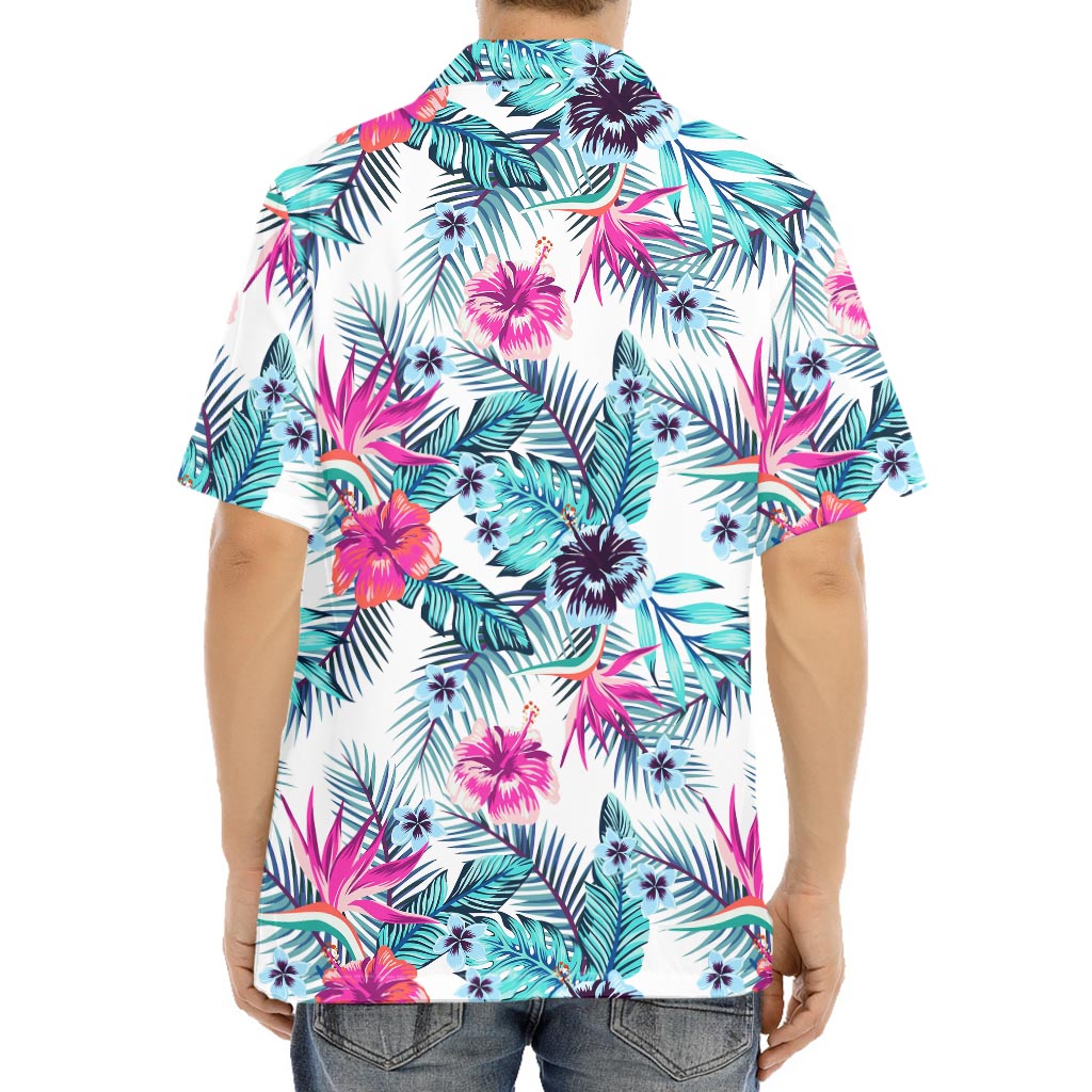 Neon Hibiscus Tropical Pattern Print Aloha Shirt