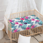 Neon Hibiscus Tropical Pattern Print Baby Crib Sheet