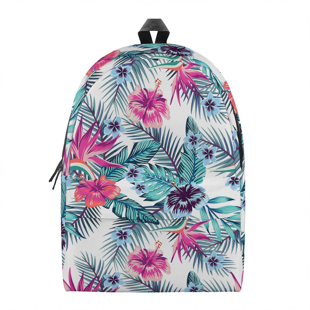 Neon Hibiscus Tropical Pattern Print Backpack