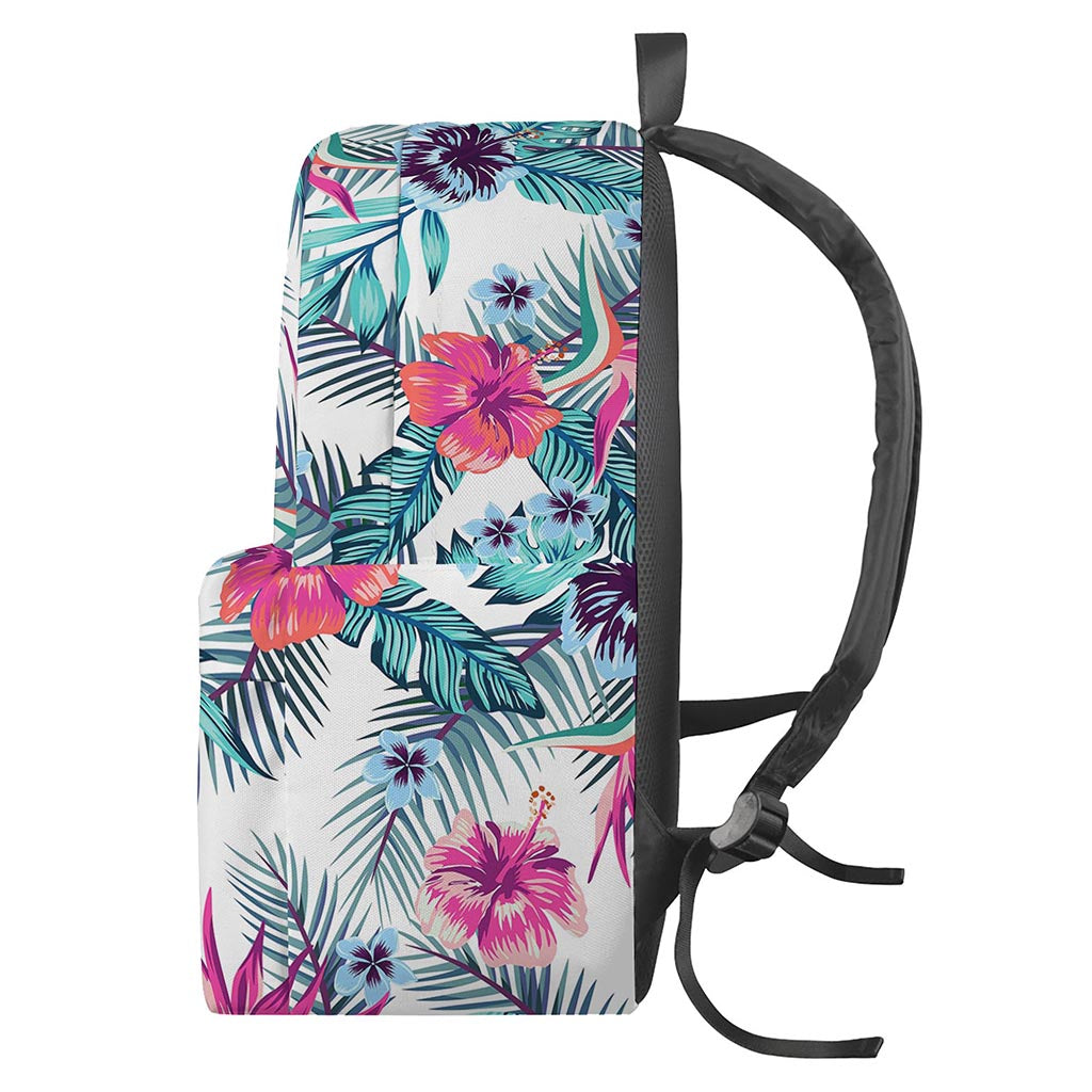 Neon Hibiscus Tropical Pattern Print Backpack