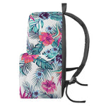 Neon Hibiscus Tropical Pattern Print Backpack