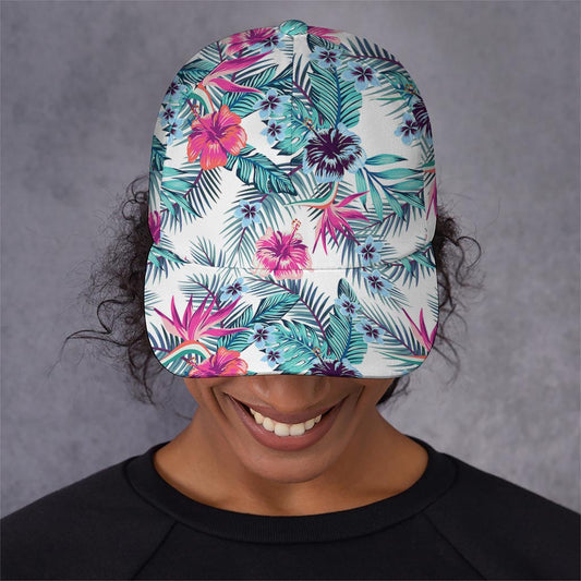 Neon Hibiscus Tropical Pattern Print Baseball Cap