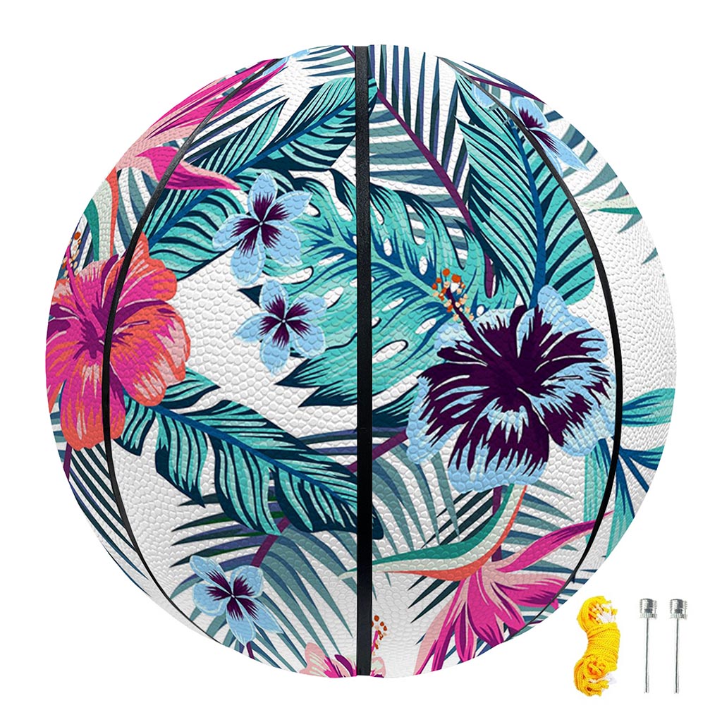Neon Hibiscus Tropical Pattern Print Basketball