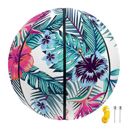 Neon Hibiscus Tropical Pattern Print Basketball