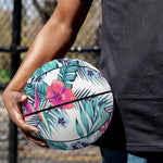 Neon Hibiscus Tropical Pattern Print Basketball