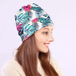 Neon Hibiscus Tropical Pattern Print Beanie