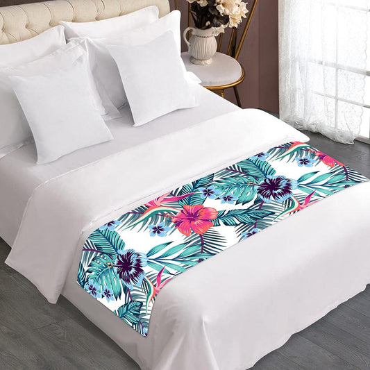 Neon Hibiscus Tropical Pattern Print Bed Runner