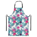 Neon Hibiscus Tropical Pattern Print Bib Apron With Pocket