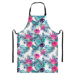 Neon Hibiscus Tropical Pattern Print Bib Apron With Pocket