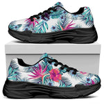 Neon Hibiscus Tropical Pattern Print Black Chunky Shoes