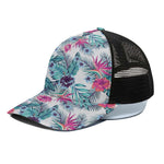 Neon Hibiscus Tropical Pattern Print Black Mesh Trucker Cap