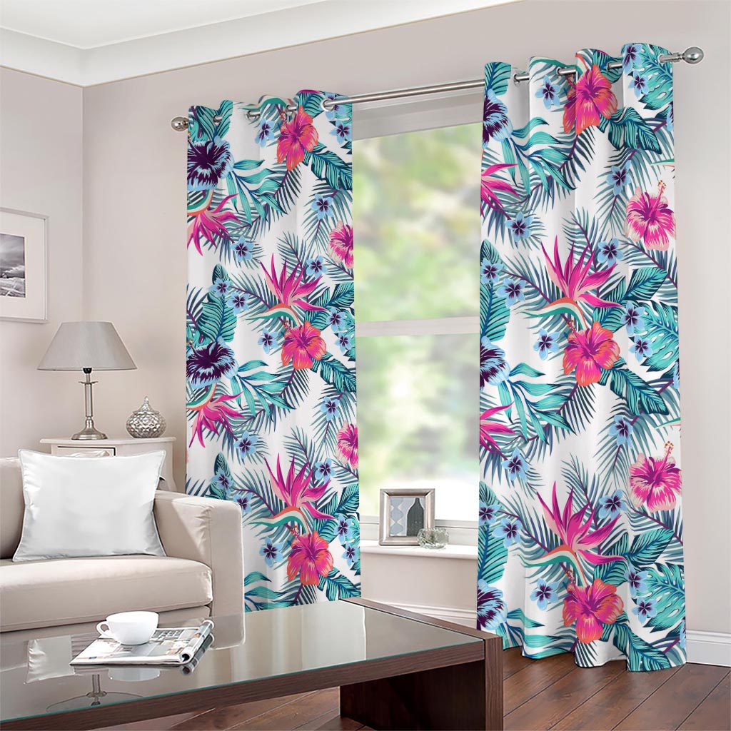 Neon Hibiscus Tropical Pattern Print Blackout Grommet Curtains