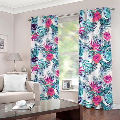 Neon Hibiscus Tropical Pattern Print Blackout Grommet Curtains
