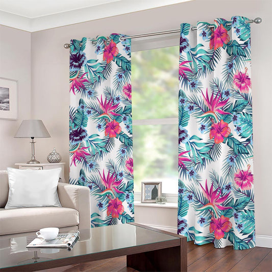 Neon Hibiscus Tropical Pattern Print Blackout Grommet Curtains
