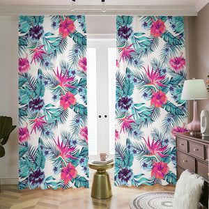 Neon Hibiscus Tropical Pattern Print Blackout Pencil Pleat Curtains