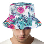 Neon Hibiscus Tropical Pattern Print Bucket Hat