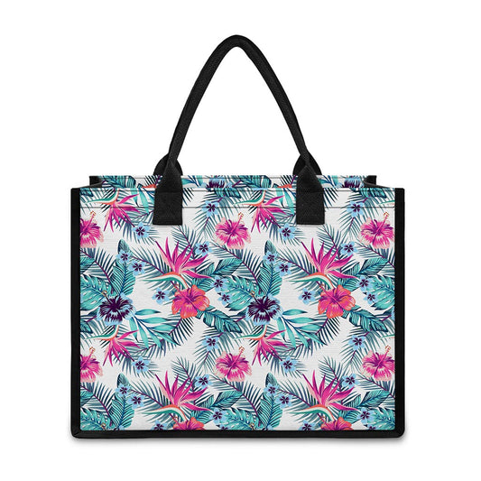 Neon Hibiscus Tropical Pattern Print Canvas Tote Bag