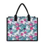 Neon Hibiscus Tropical Pattern Print Canvas Tote Bag