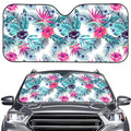 Neon Hibiscus Tropical Pattern Print Car Windshield Sun Shade