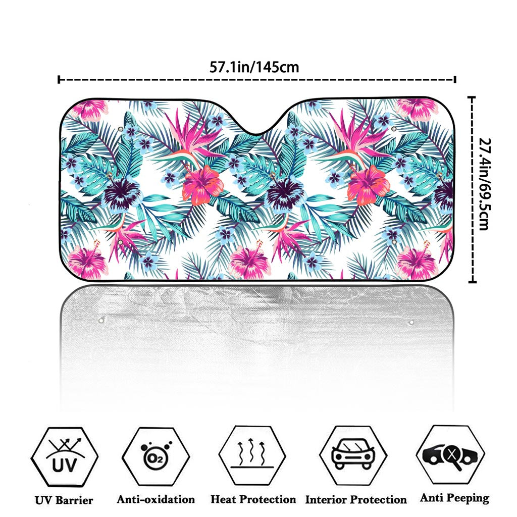Neon Hibiscus Tropical Pattern Print Car Windshield Sun Shade