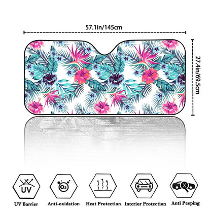 Neon Hibiscus Tropical Pattern Print Car Windshield Sun Shade
