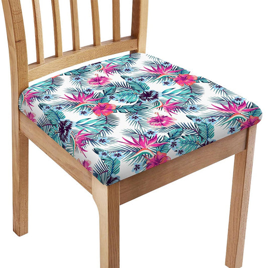 Neon Hibiscus Tropical Pattern Print Chair Cushion Cover