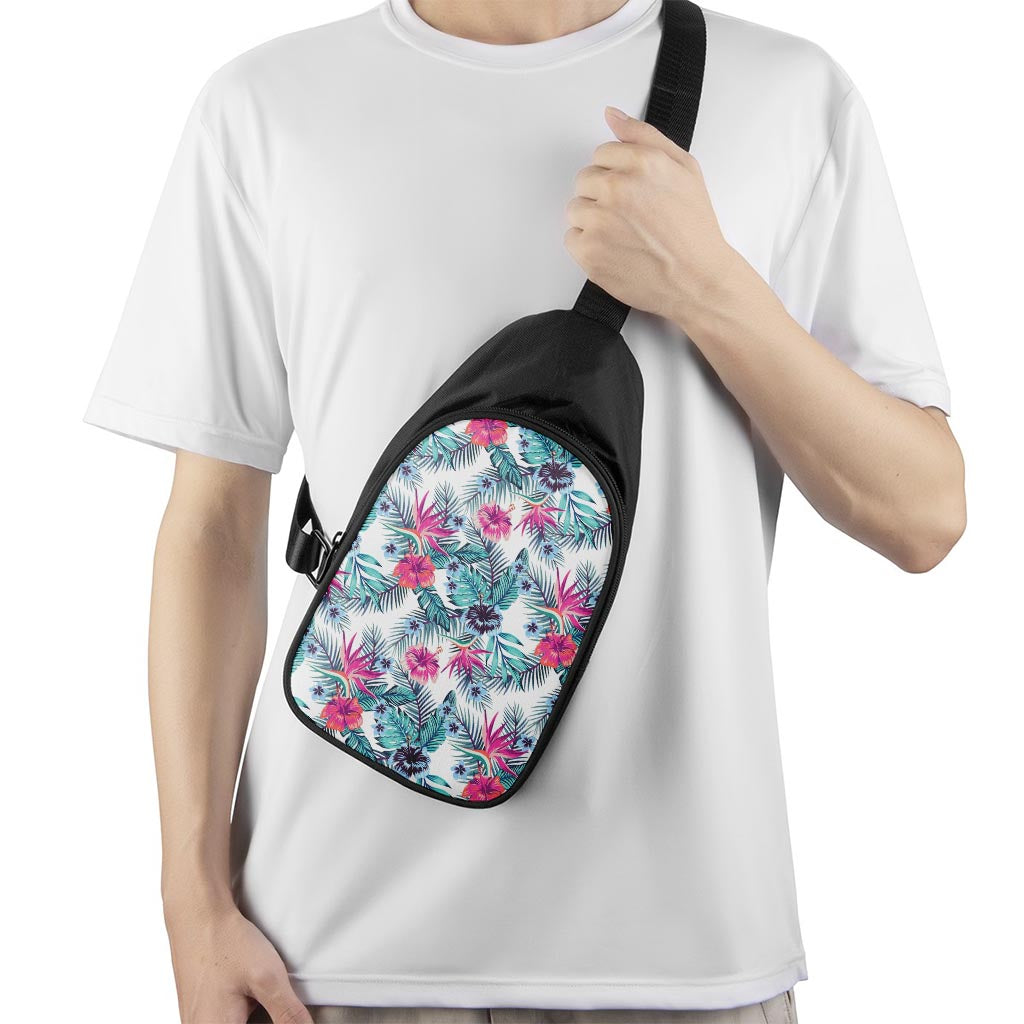 Neon Hibiscus Tropical Pattern Print Chest Bag