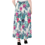 Neon Hibiscus Tropical Pattern Print Chiffon Maxi Skirt