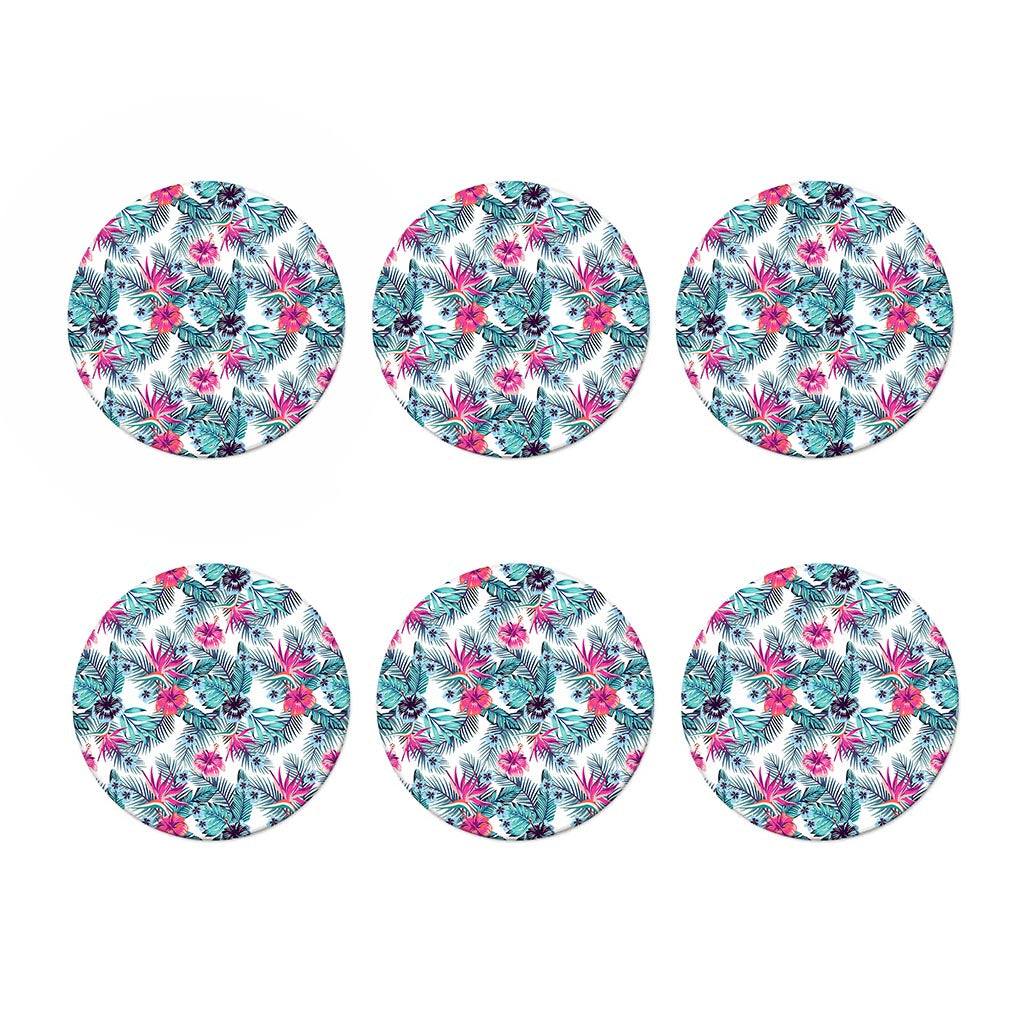 Neon Hibiscus Tropical Pattern Print Coaster Set