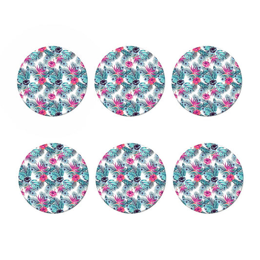 Neon Hibiscus Tropical Pattern Print Coaster Set