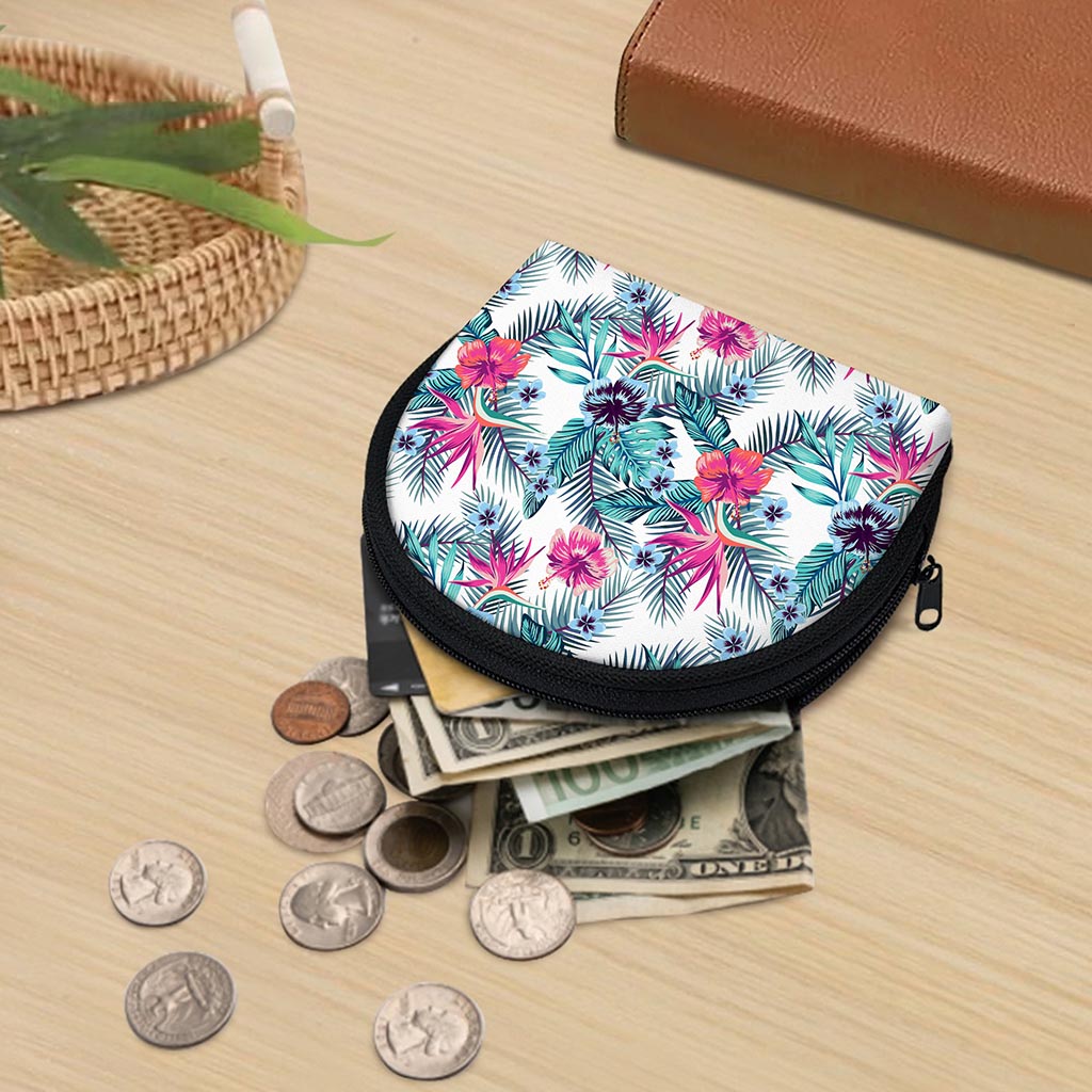 Neon Hibiscus Tropical Pattern Print Coin Purse